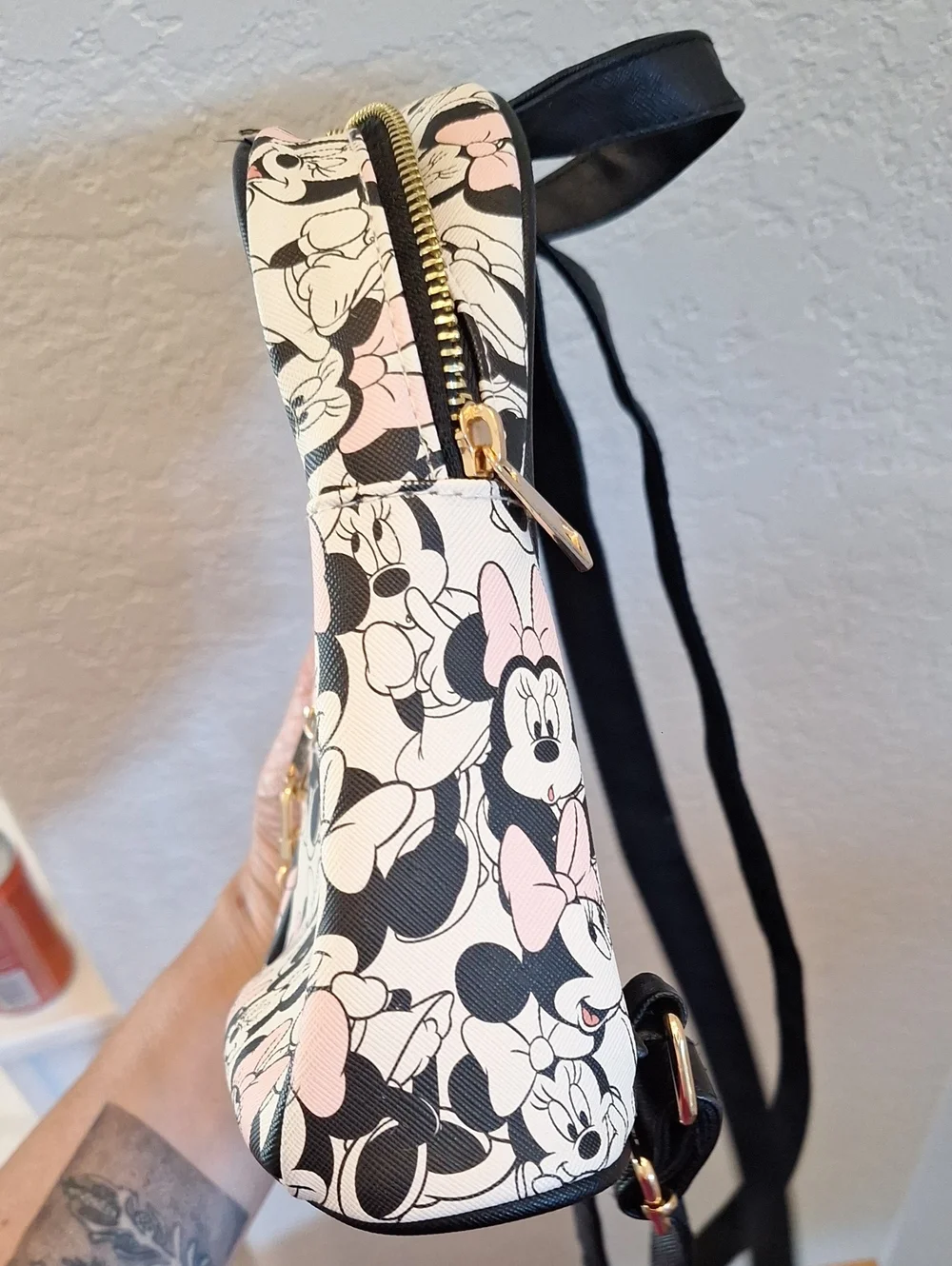 Disney Minnie Mouse All Over Print Mini Backpack Black & Pink & White